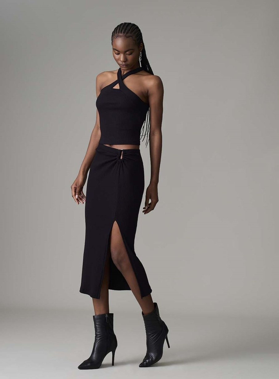 Skirt | Triton Midi Skirt With Ribbed Slit