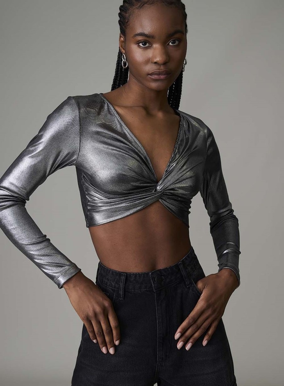 Blouse | Triton Metallic Cropped Blouse